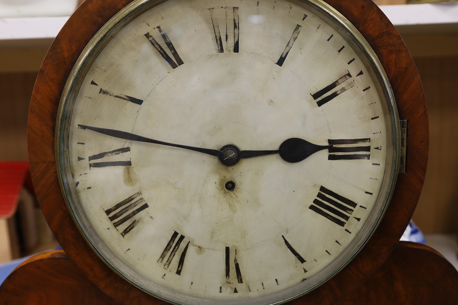 A late 19th century mahogany fusee mantel timepiece, 50cm. Condition - fair, not tested